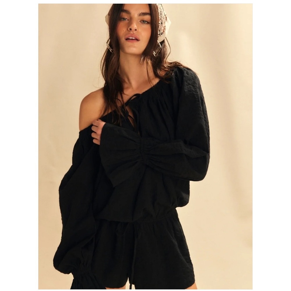 NWT Free People Women's Estrella Romper Black Small Boho Festival Breezy Gauze